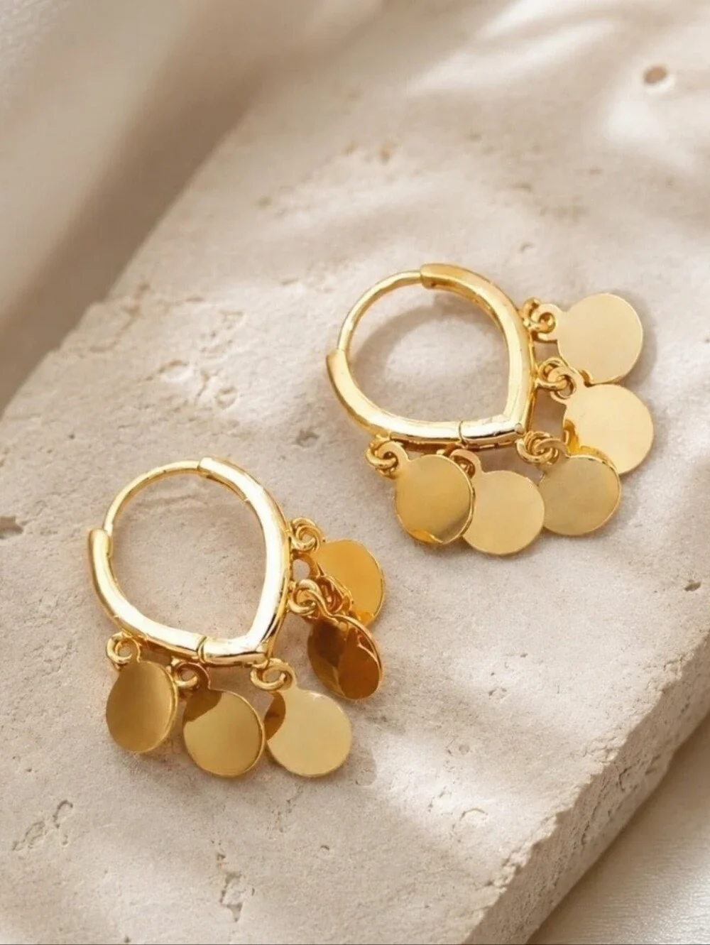 Gold Disc Huggie Hoop Earrings